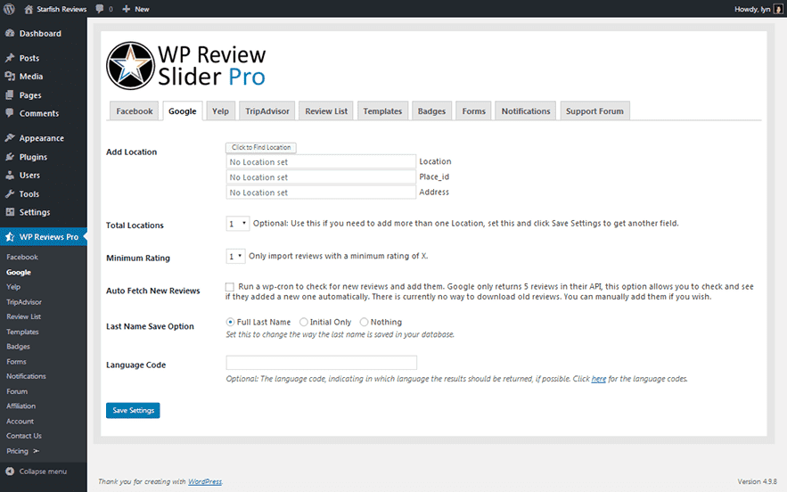 WP Review Slider Pro - Google