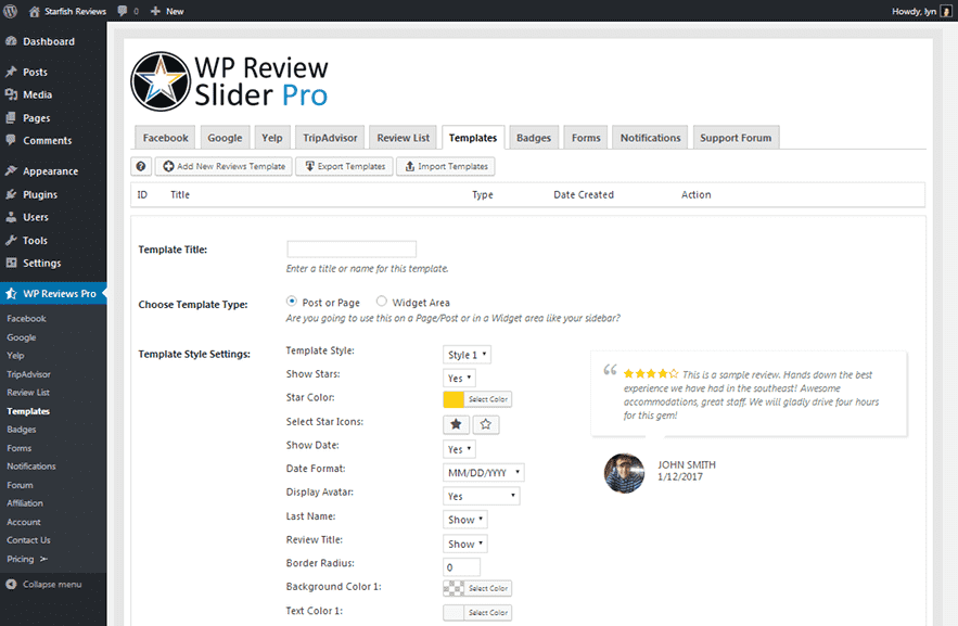 WP Review Slider Pro - Template