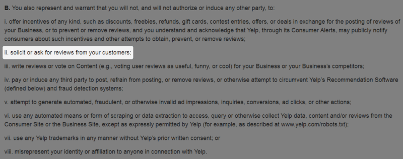 Yelp Review Policy