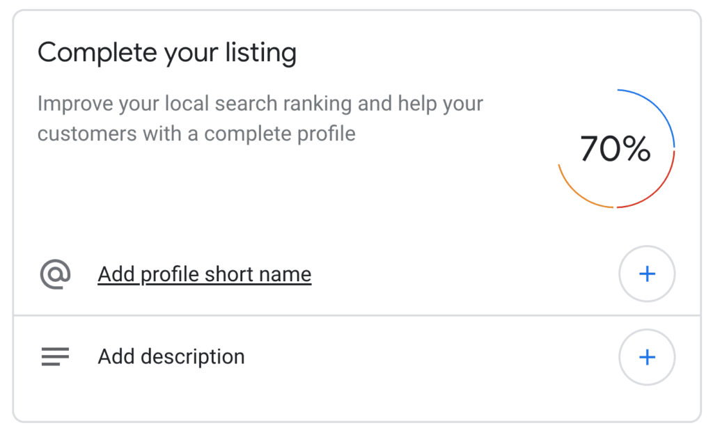 google my business complete your listing short name