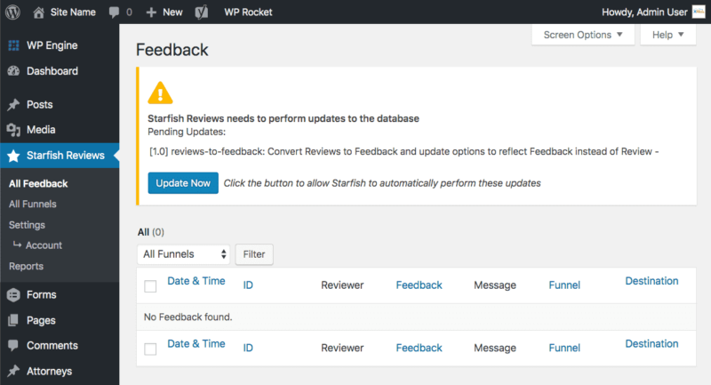 starfish reviews upgrade database feedback prompt