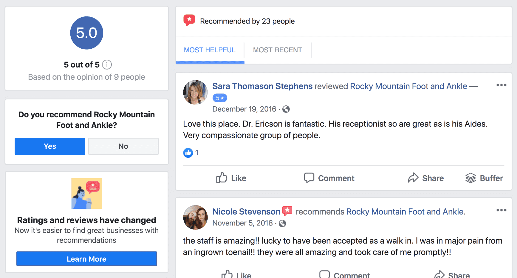 Facebook customer review site