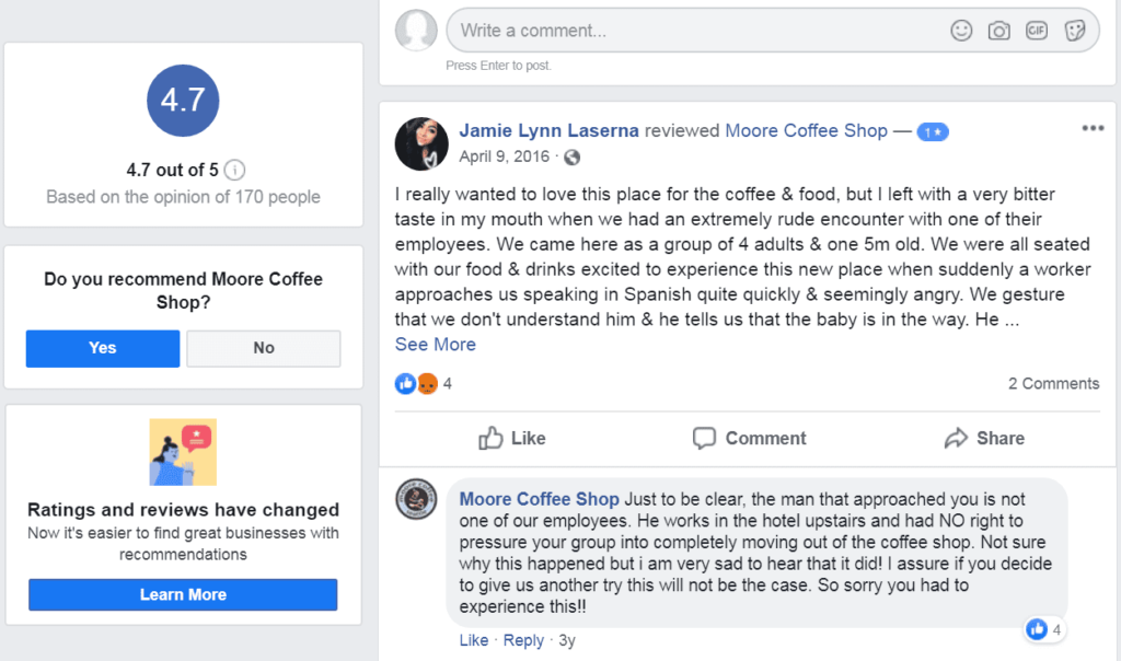 seattle coffee shop respond negative review