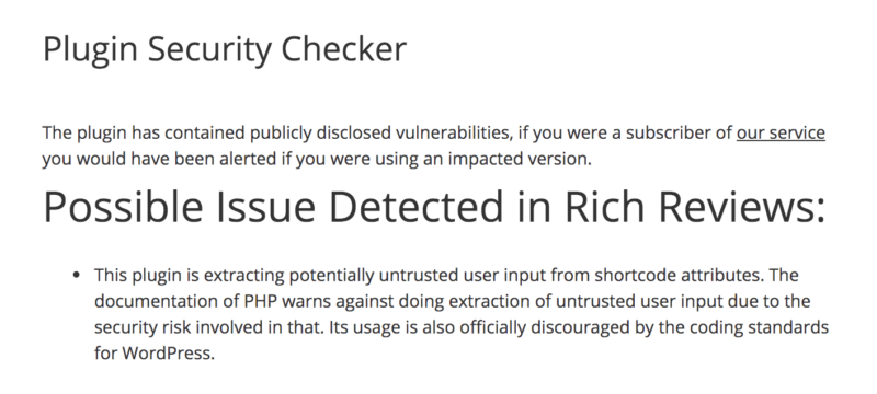 Plugin security checker - possible issues in Rich Reviews