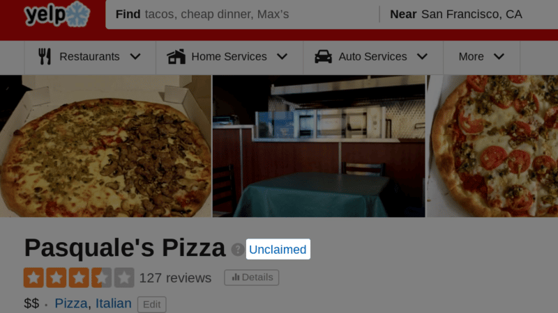 Yelp - Unclaimed Business