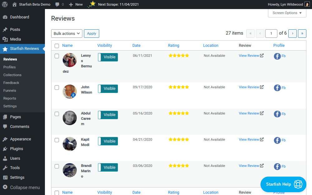 Starfish Reviews - Reviews Tab