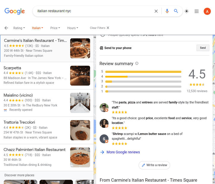 Google - Italian Restaurant Reviews